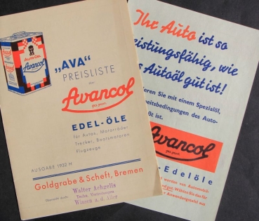 Avancol Edel-Autooel 1932 Brochure and pricelist (2738)